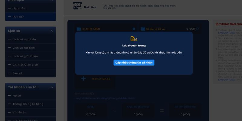Những điều kiện cần đáp ứng khi rút tiền Goal123